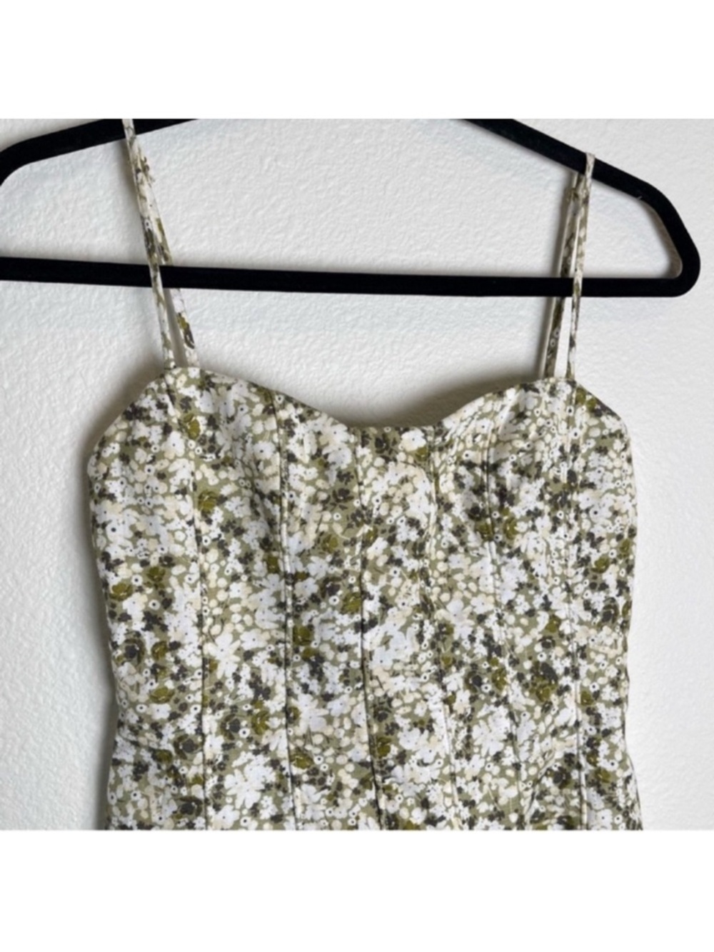 Shona Joy Suzette Corded Mini Dress Size US 2 Green Ditsy Floral Fitted Linen - Picture 8 of 12